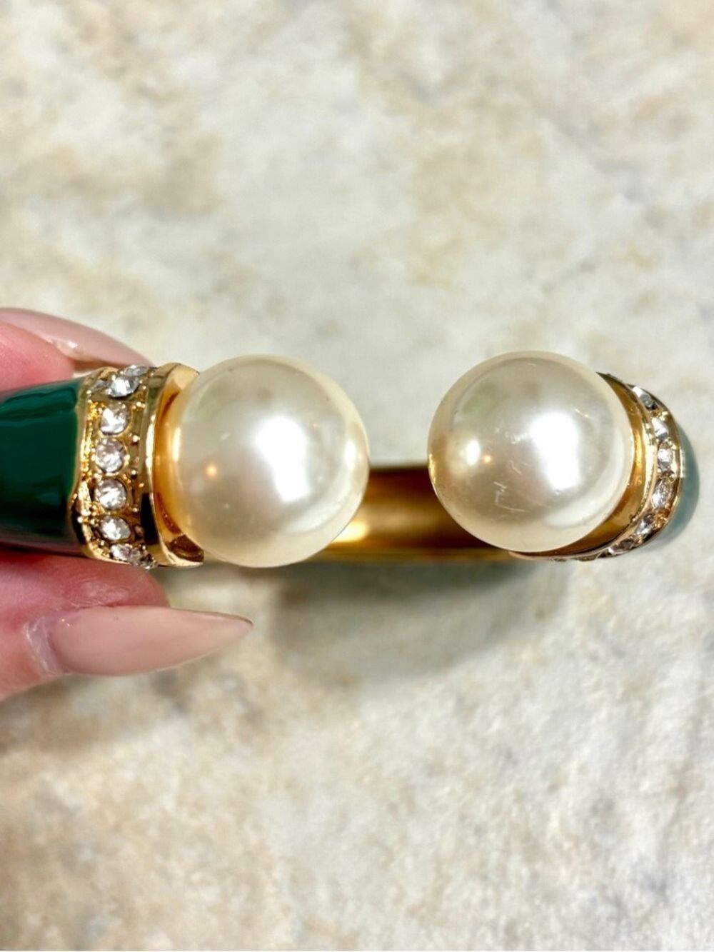 Emerald Green Pearl Accent Cuff Bracelet - Picture 3 of 5